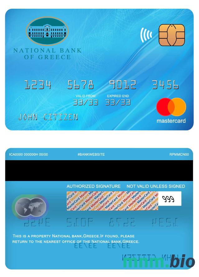 Greece National bank przykład karty mastercard w formacie PSD